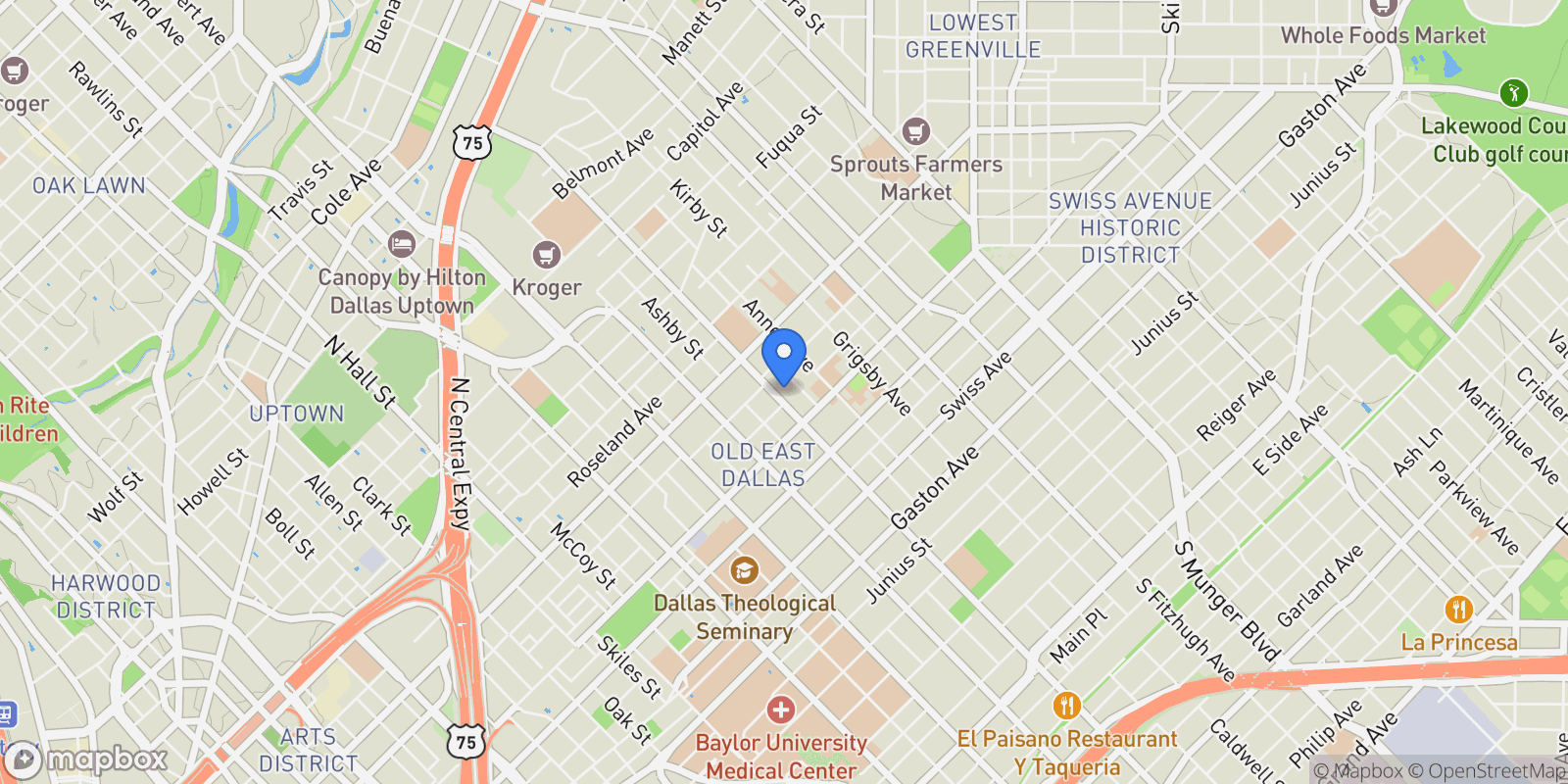 Map showing 1510 N Carroll Avenue, Dallas, Texas, United States.