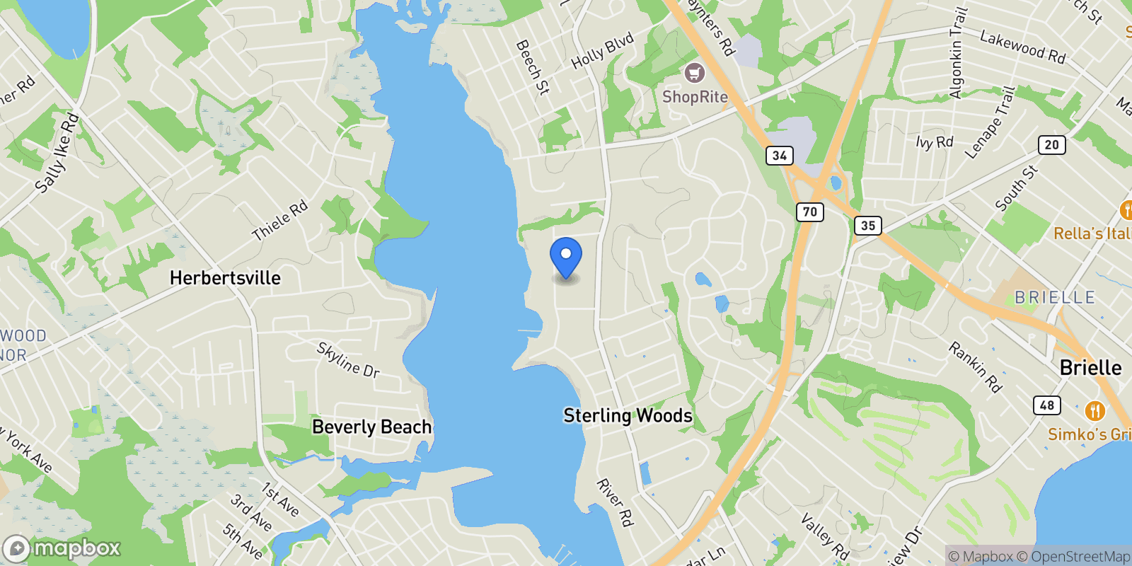 Map showing 2528 River Road, Manasquan, NJ 08736, Manasquan, New Jersey, United States.