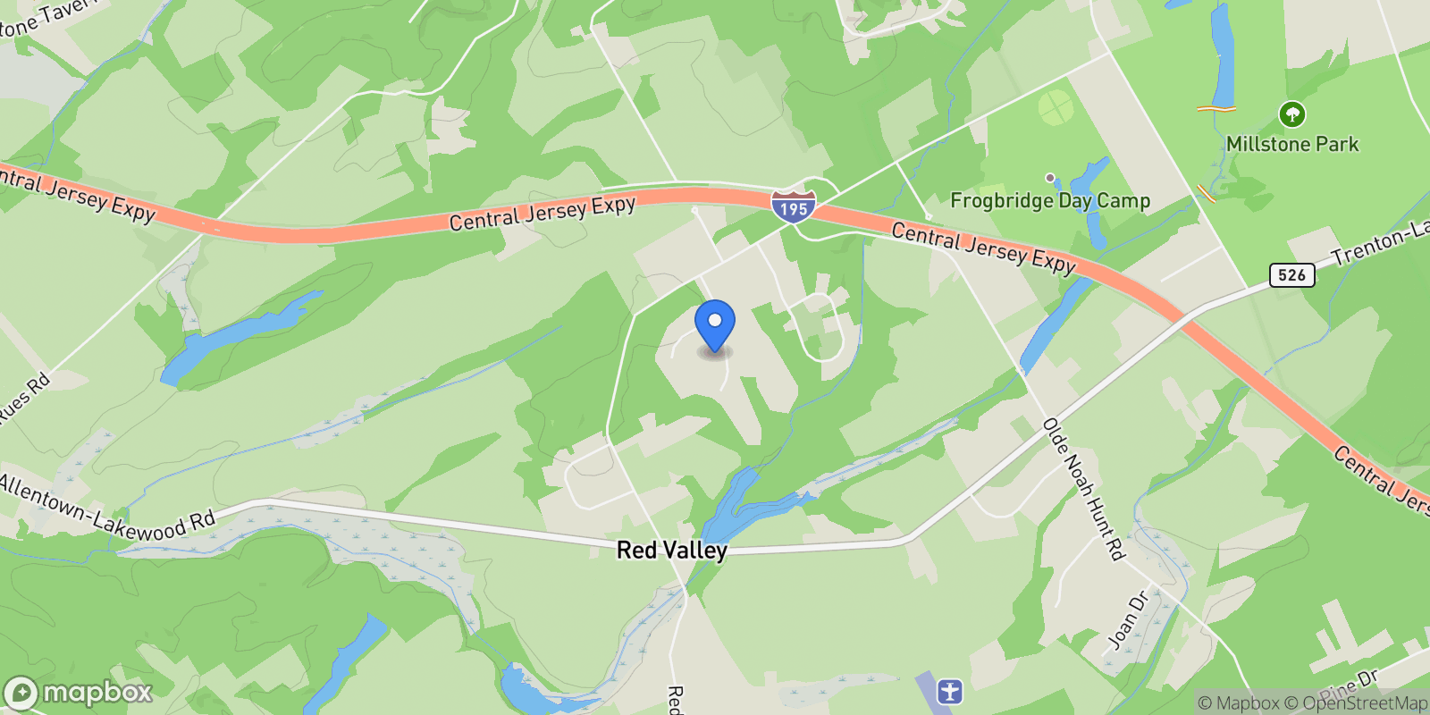 Map showing 10 Rolling Meadows Court, Upper Freehold, NJ 08501, Millstone, New Jersey, United States.