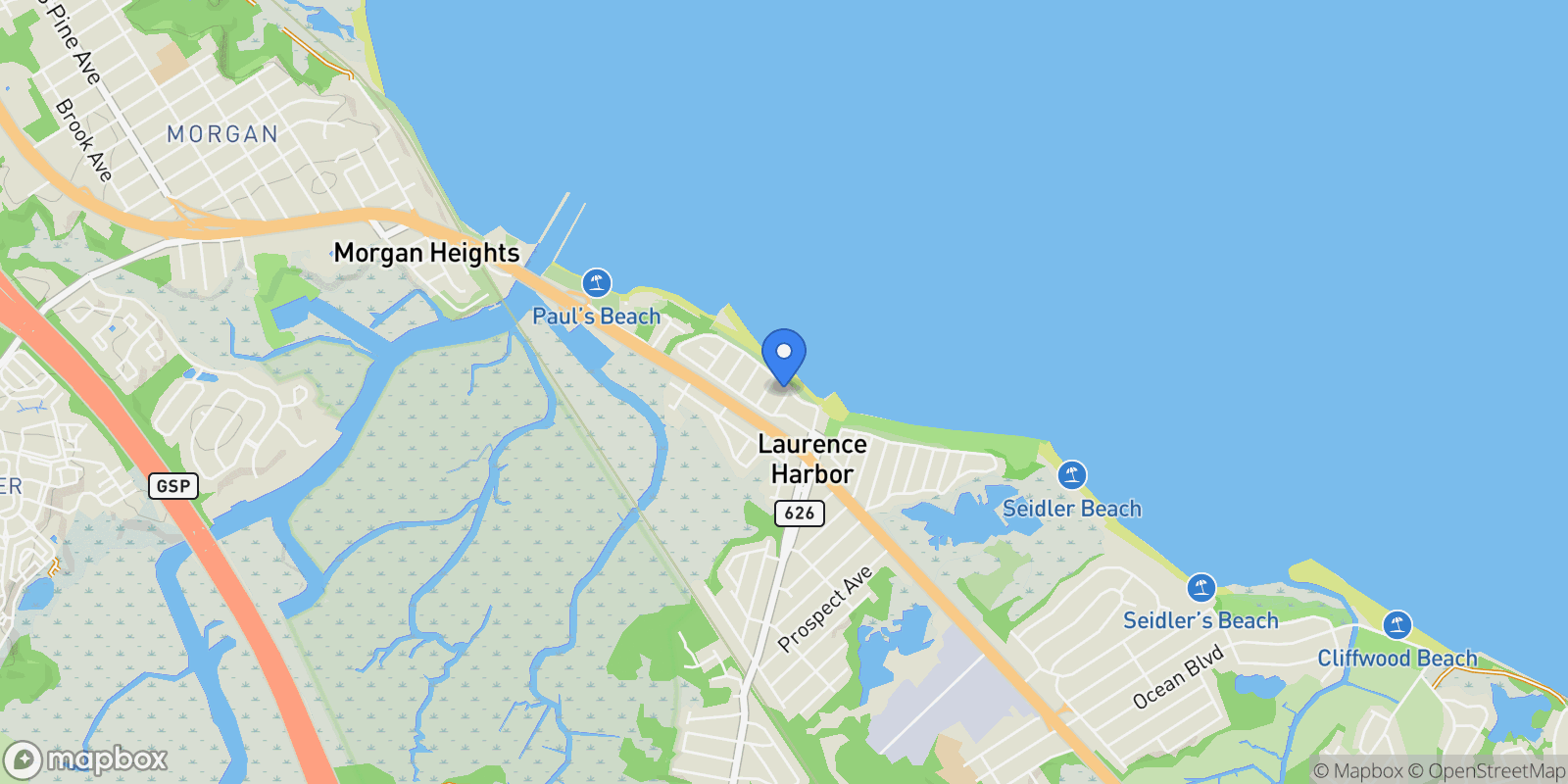 Map showing 238 Shoreland Circle, Laurence Harbor, NJ 08879, Old Bridge Township, New Jersey, United States.