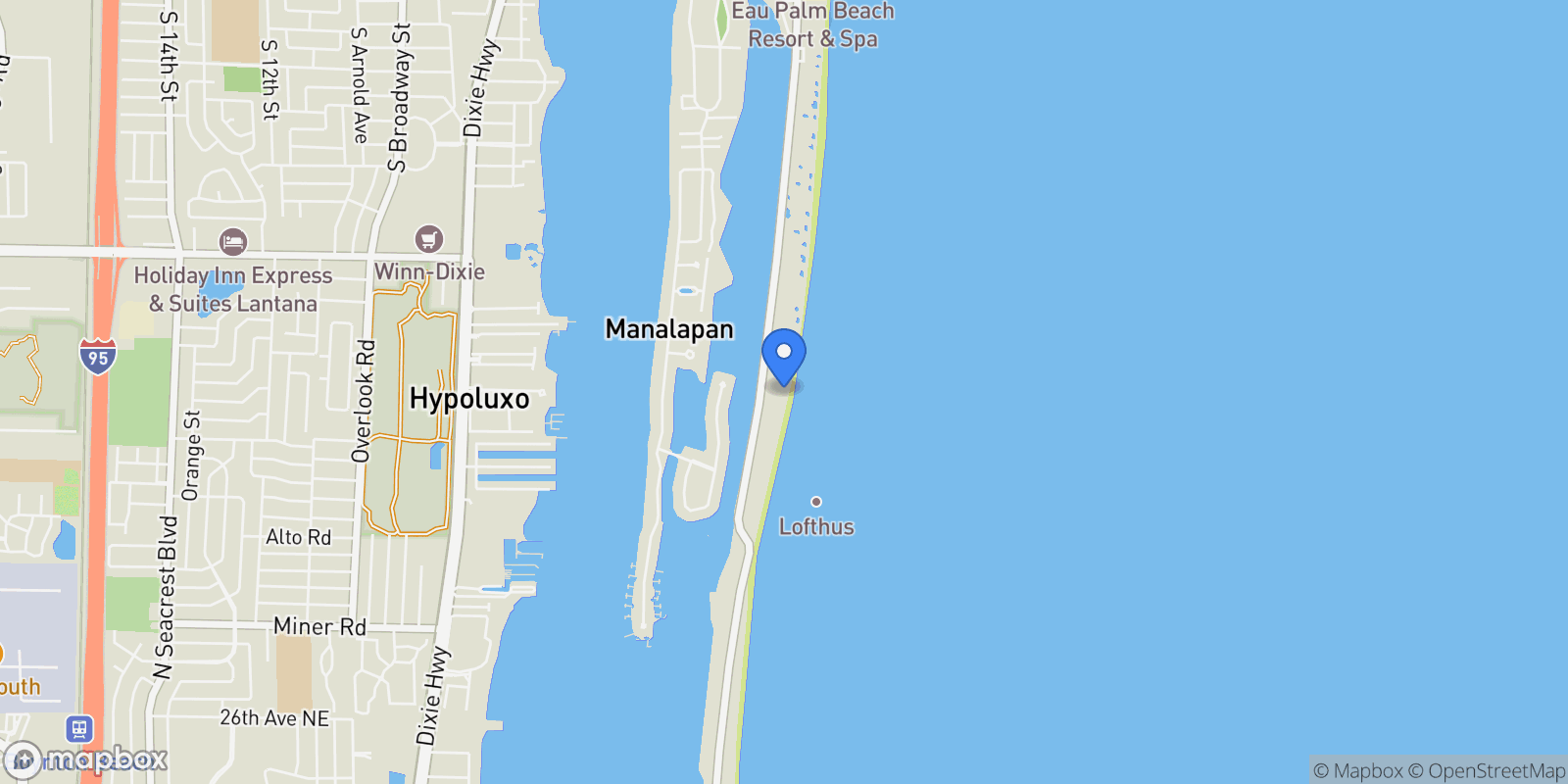 Map showing 1260 S Ocean Boulevard, Manalapan, Florida, United States.