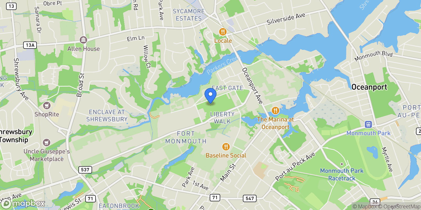 Map showing 16 Barton Avenue, Oceanport, NJ 07757, Oceanport, New Jersey, United States.