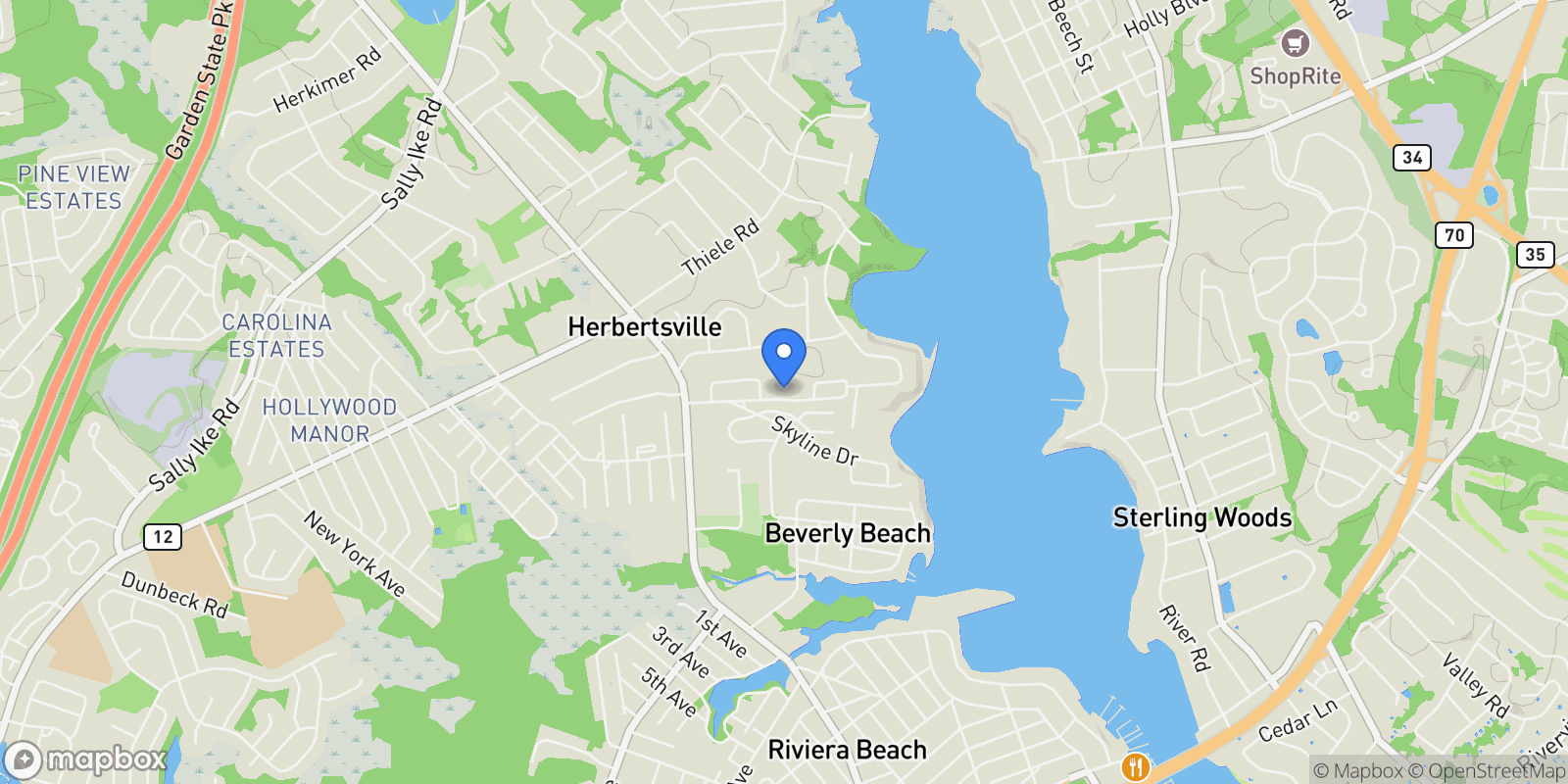 Map showing 543 Winding River Road, Brick, NJ 08723, Brick Township, New Jersey, United States.