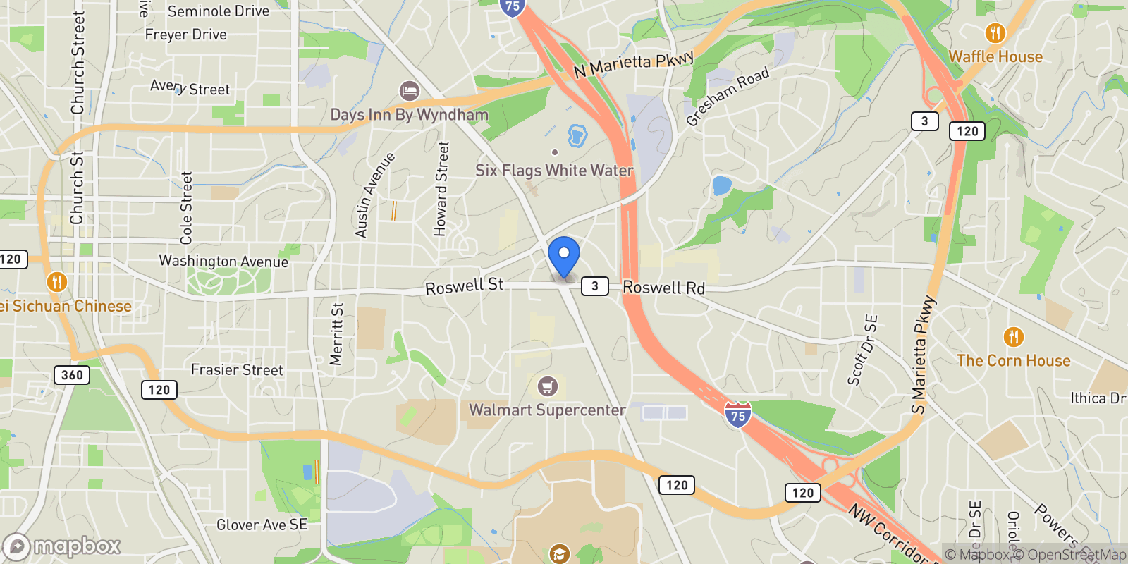 Map showing 1394 Asberry Drive NE, Marietta, GA 30060, Marietta, Georgia, United States.