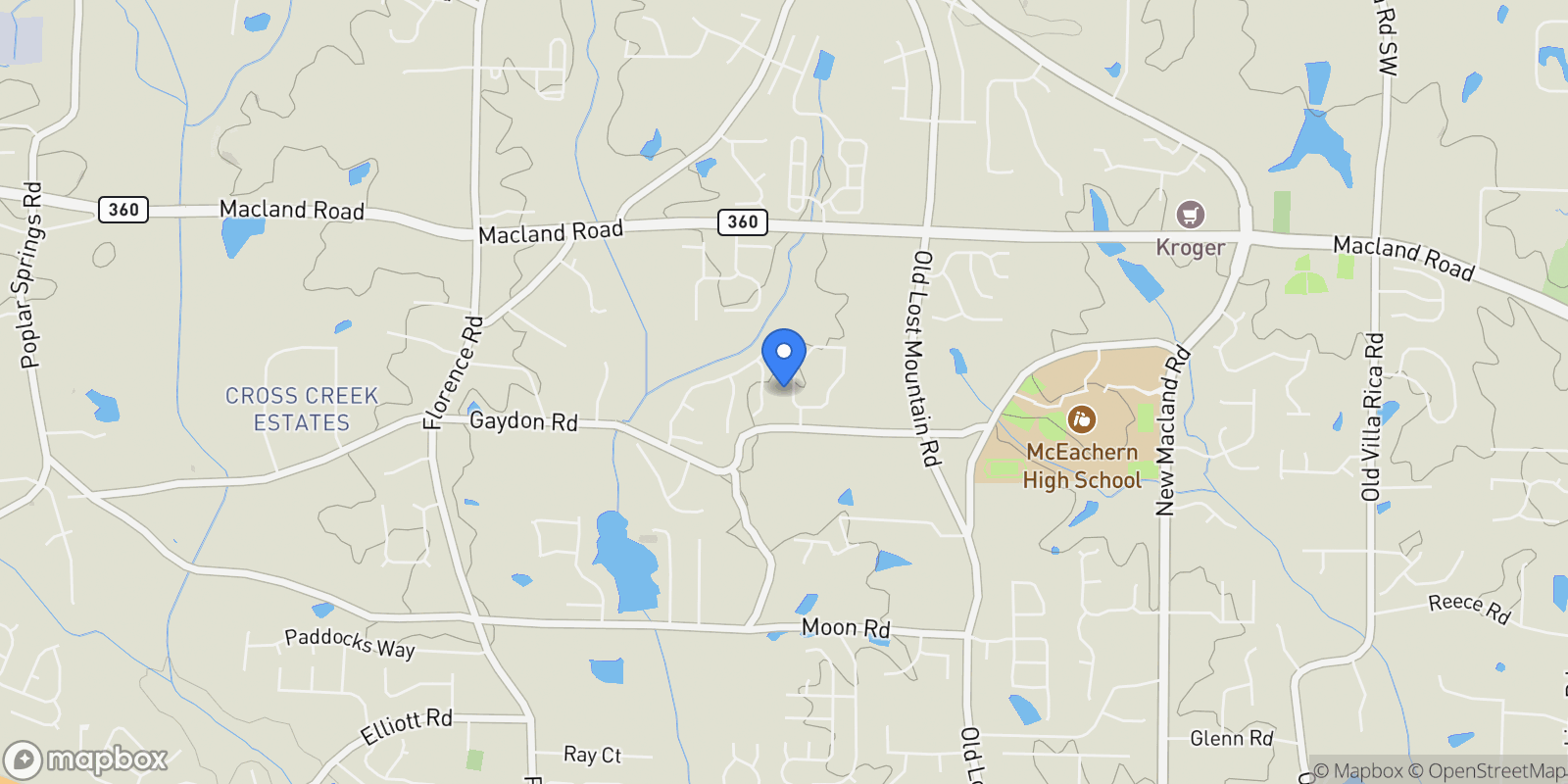 Map showing 4756 Cooling Water Circle, Powder Springs, GA 30127, Powder Springs, Georgia, United States.