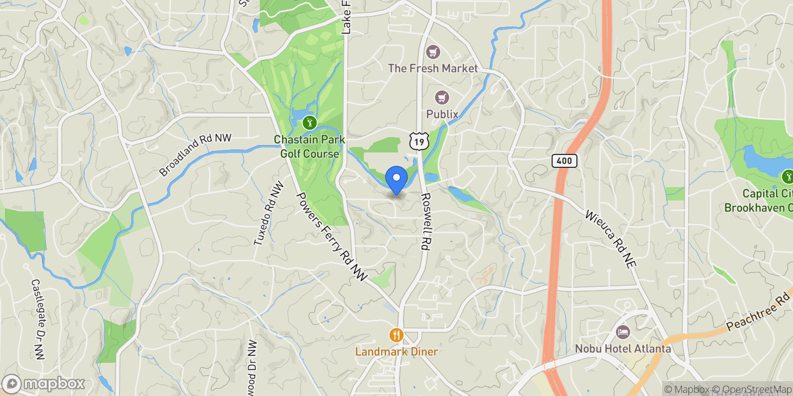 Map showing 120 Laurel Drive NE, Atlanta, GA 30342, Atlanta, Georgia, United States.