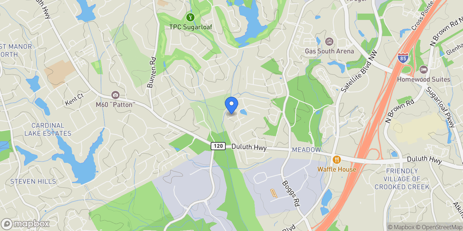 Map showing 2539 Larson Creek Cove, Duluth, GA 30097, Johns Creek, Georgia, United States.