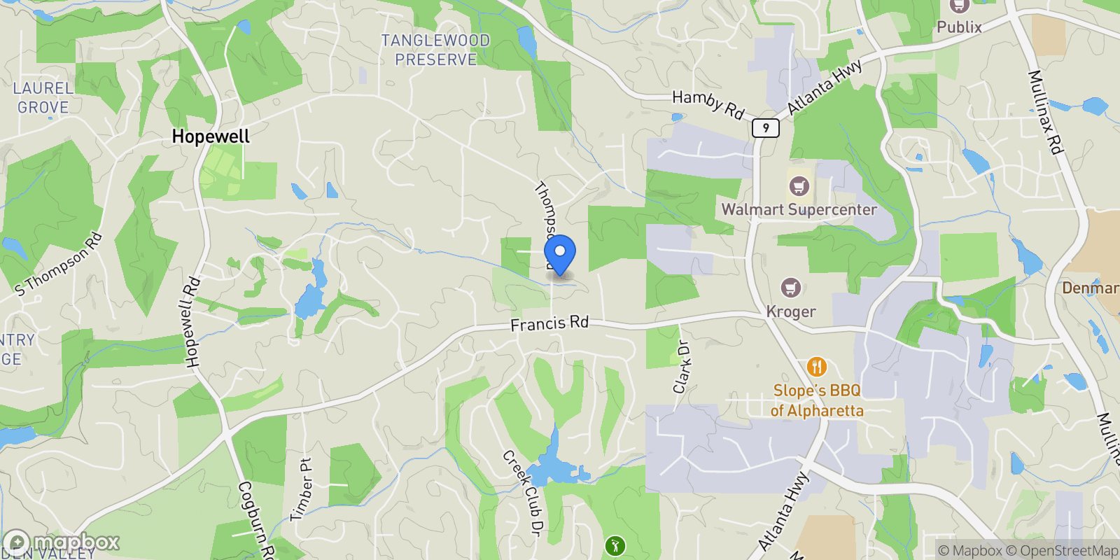 Map showing 16050 Thompson Road, Milton, GA 30004, Milton, Georgia, United States.