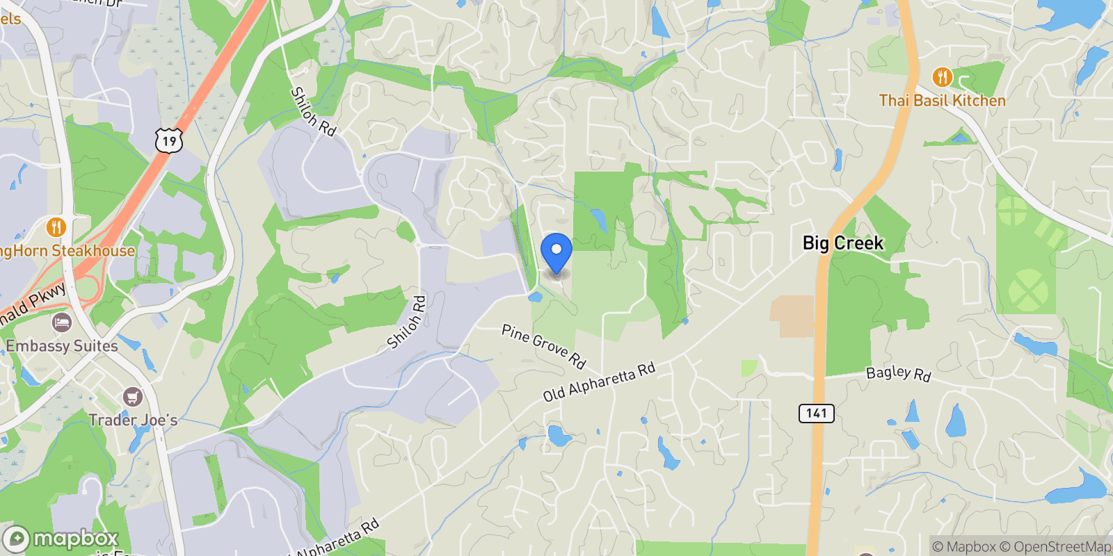 Map showing 6515 Ridgefield Drive, Alpharetta, GA 30005, Alpharetta, Georgia, United States.