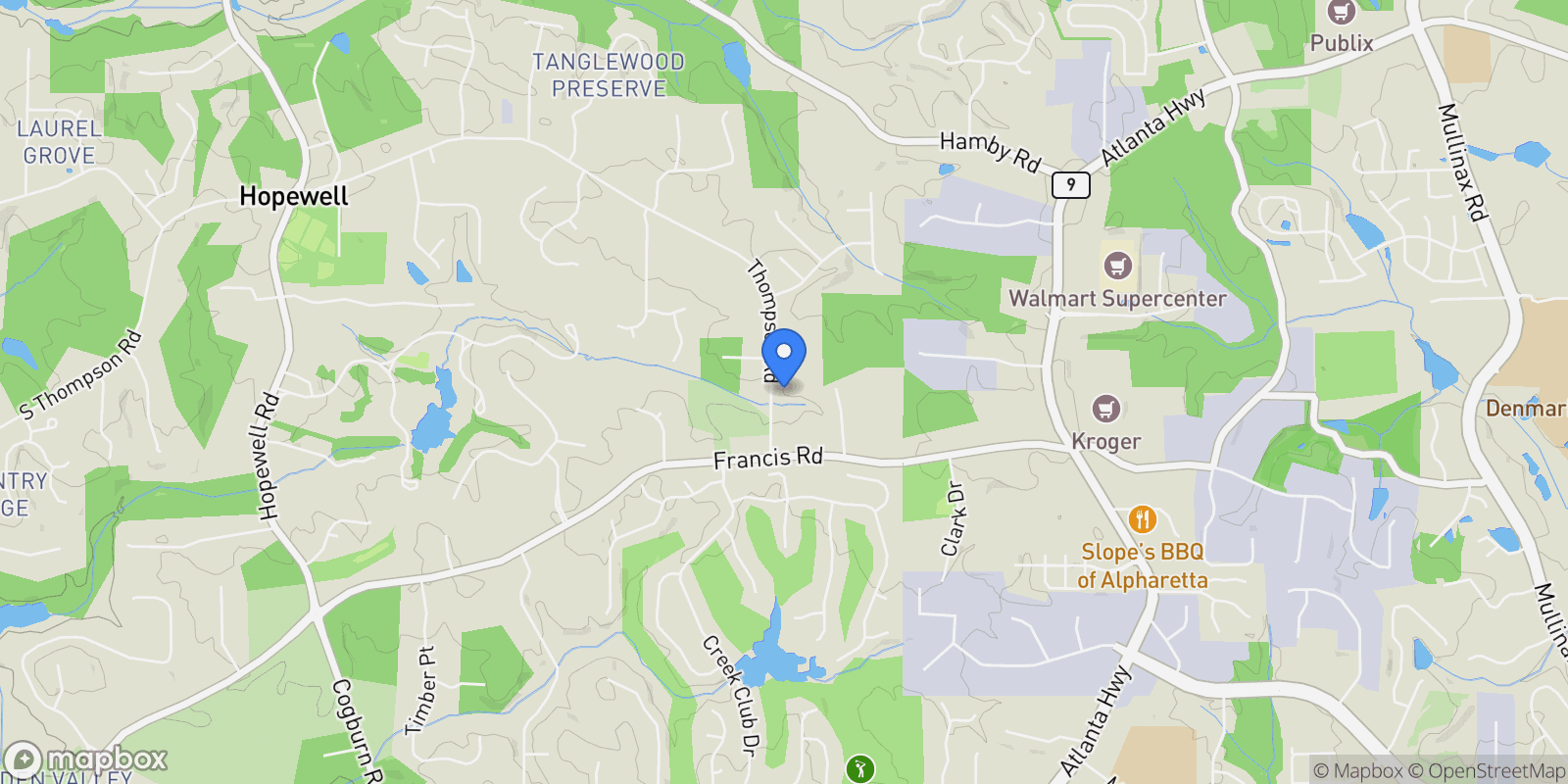 Map showing 16050 Thompson Road, Milton, GA 30004, Milton, Georgia, United States.