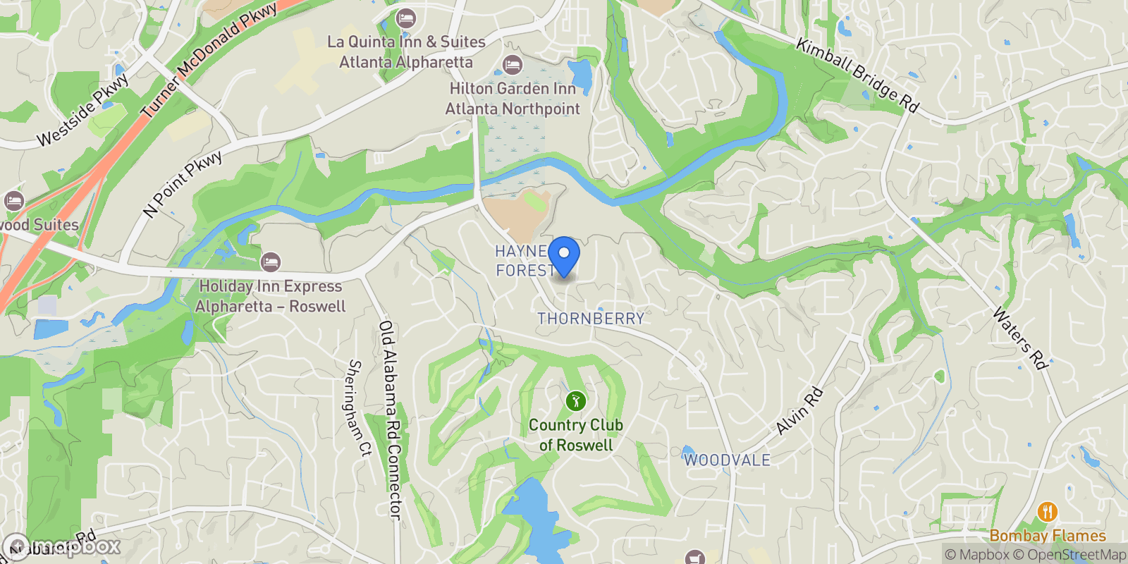 Map showing 10530 Haynes Forest Drive, Alpharetta, GA 30022, Alpharetta, Georgia, United States.