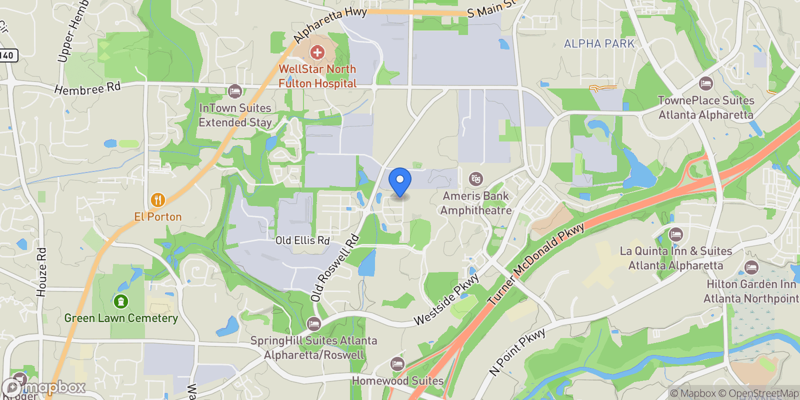 Map showing 1074 Heyward Way, Alpharetta, GA 30009, Alpharetta, Georgia, United States.