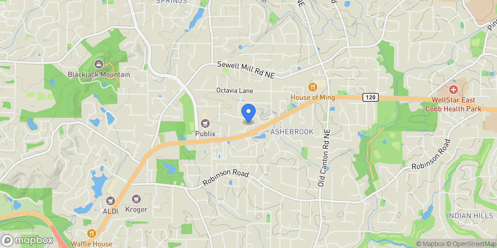 Map showing 909 Sunny Meadows Lane, Marietta, GA 30062, Marietta, Georgia, United States.
