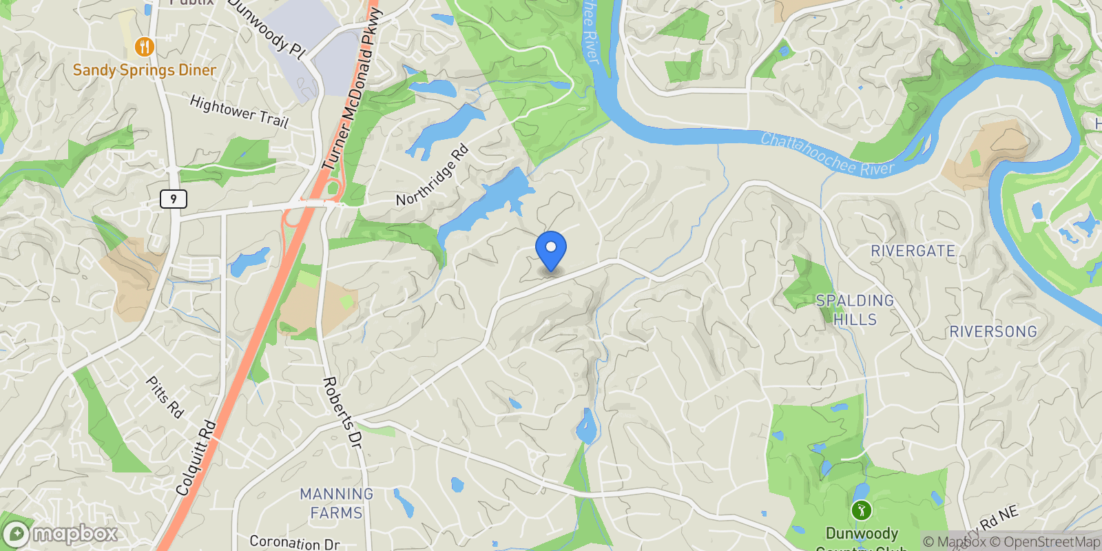 Map showing 1890 Spalding Drive, Atlanta, GA 30350, Atlanta, Georgia, United States.