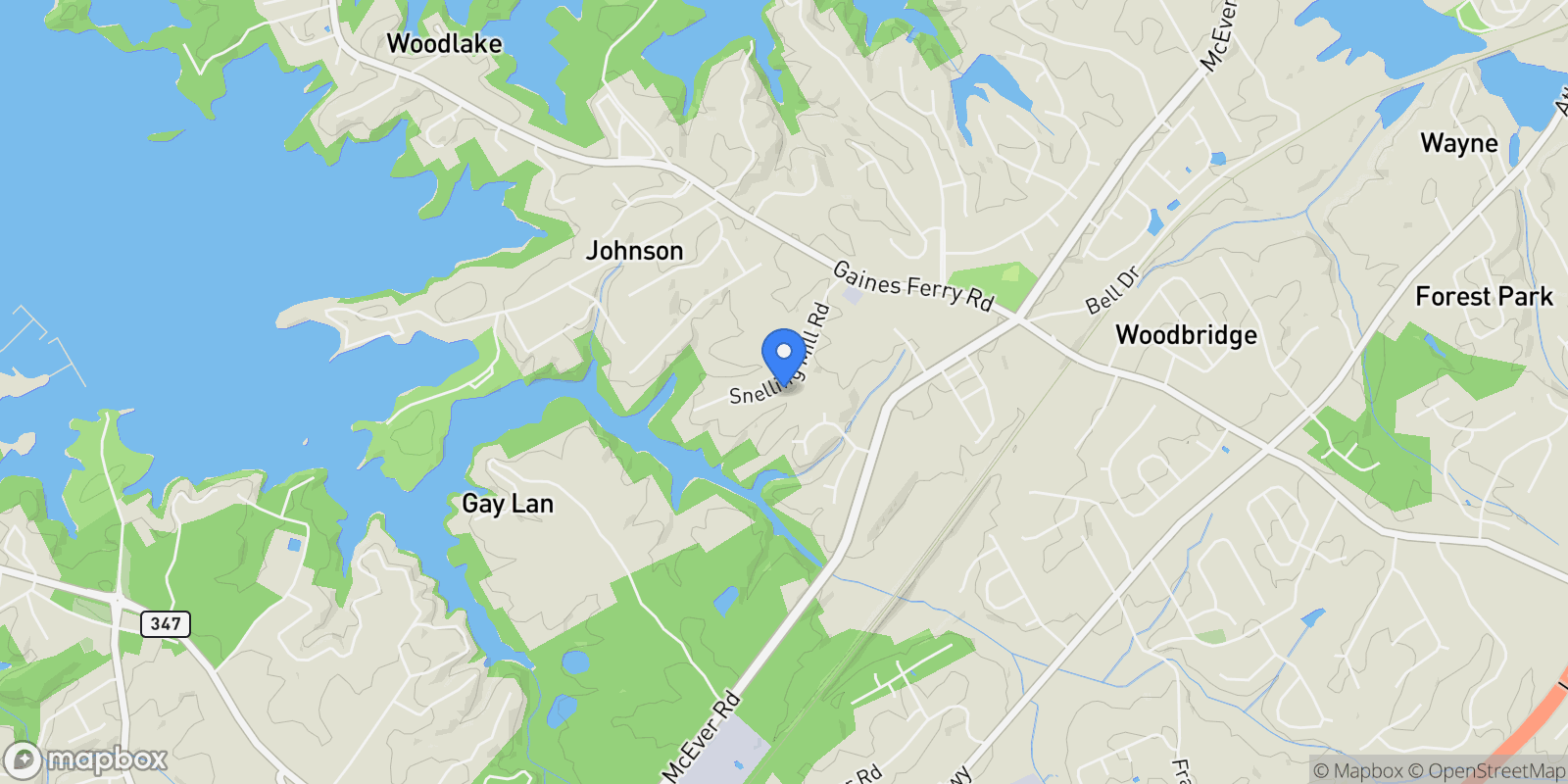 Map showing 6397 Snelling Mill Road, Flowery Branch, GA 30542, Flowery Branch, Georgia, United States.