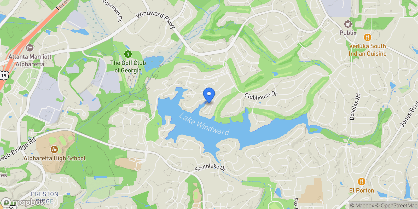 Map showing 1125 Lake Shore Overlook, Alpharetta, GA 30005, Alpharetta, Georgia, United States.
