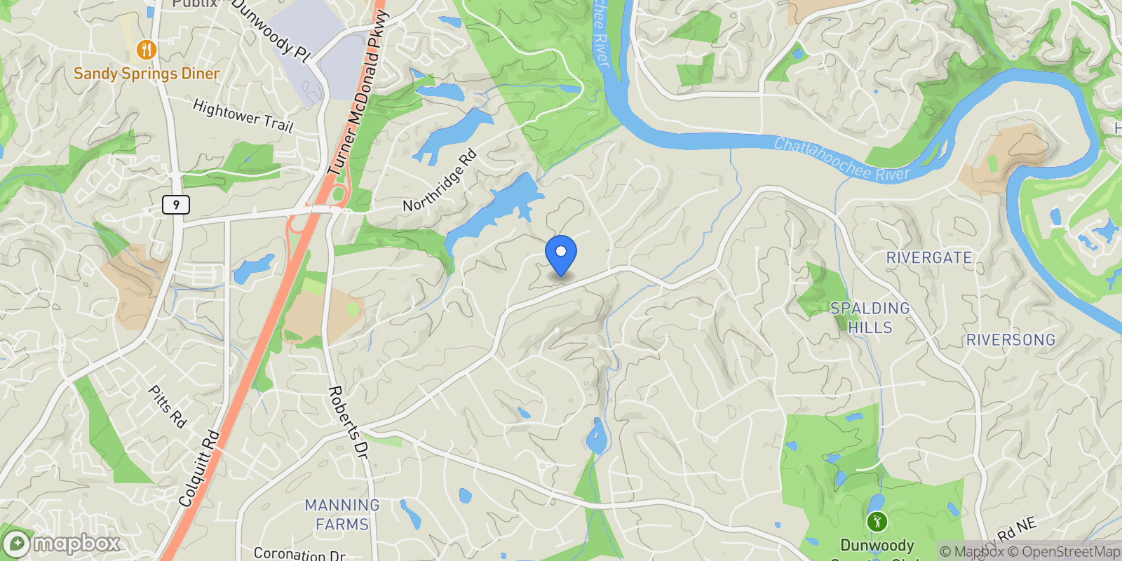 Map showing 1890 Spalding Drive, Atlanta, GA 30350, Atlanta, Georgia, United States.