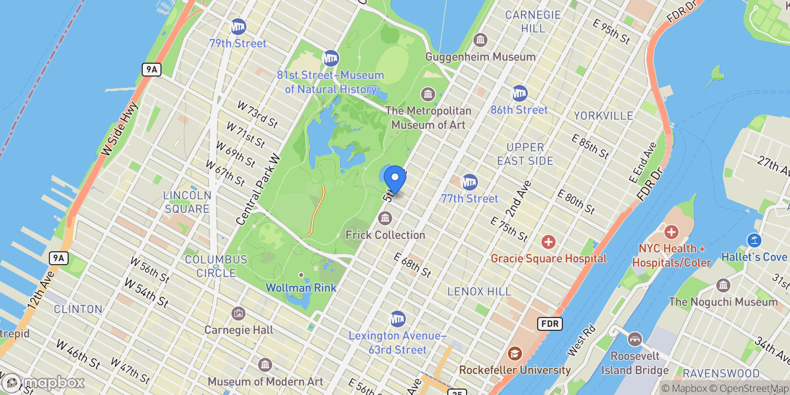 Map showing FIFTH AVENUE, New York, New York, United States.