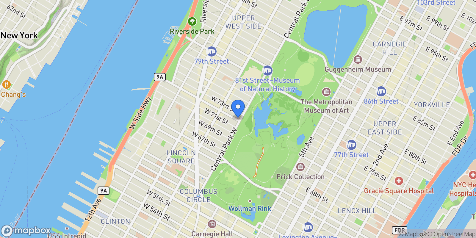Map showing WEST 72ND STREET, New York, New York, United States.