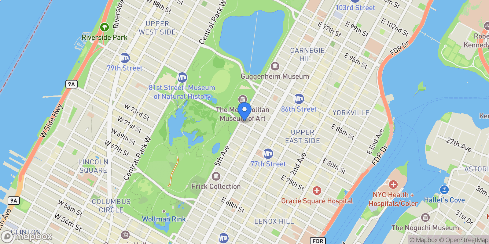 Map showing FIFTH AVENUE, New York, New York, United States.