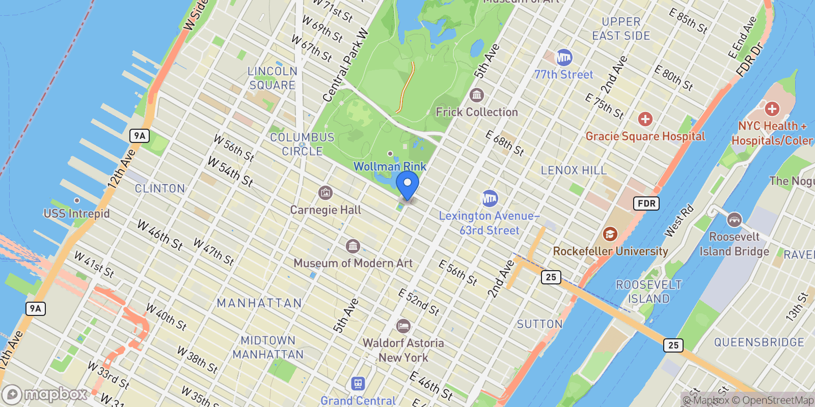 Map showing CENTRAL PARK SOUTH, New York, New York, United States.
