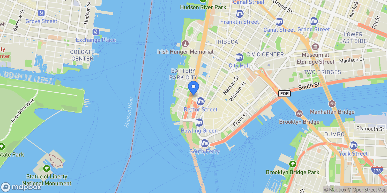 Map showing WEST STREET, New York, New York, United States.