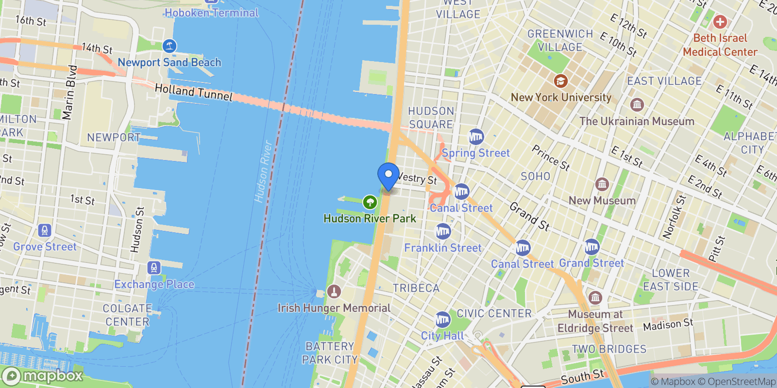 Map showing WEST STREET, New York, New York, United States.