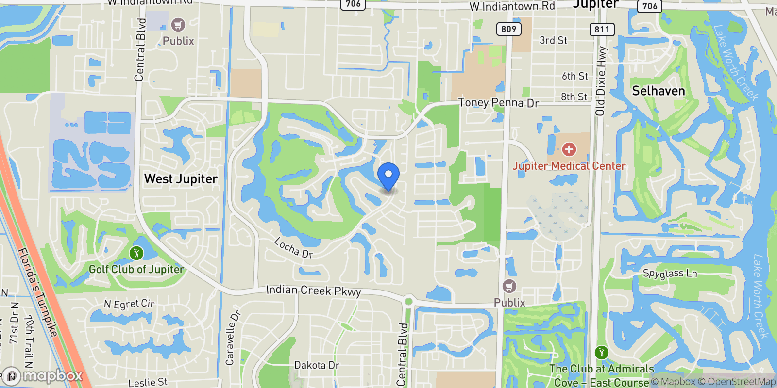 Map showing 154 Sota Drive, Jupiter, Florida, United States.