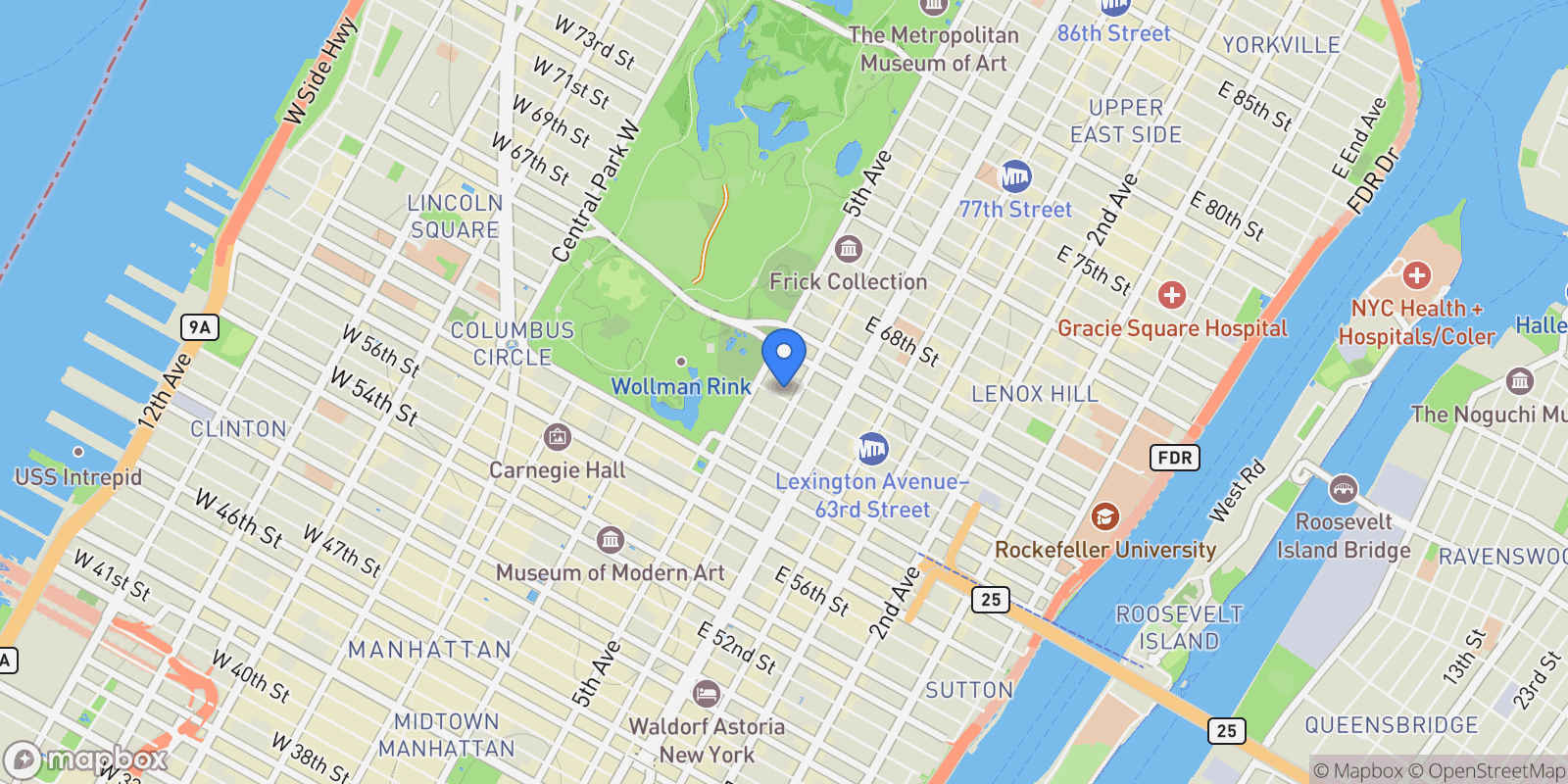 Map showing East 63rd Street, New York, New York, United States.