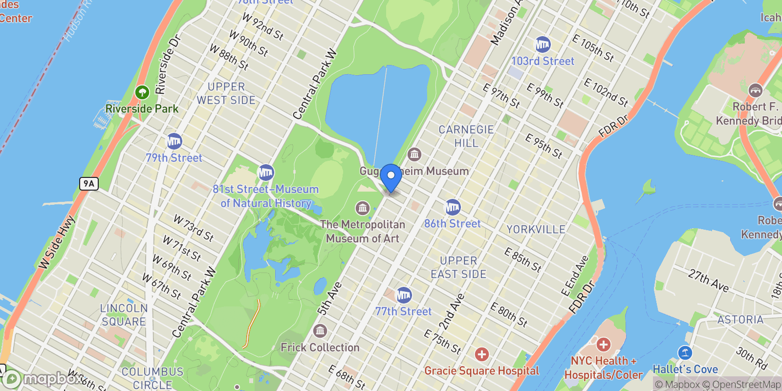 Map showing FIFTH AVENUE, New York, New York, United States.