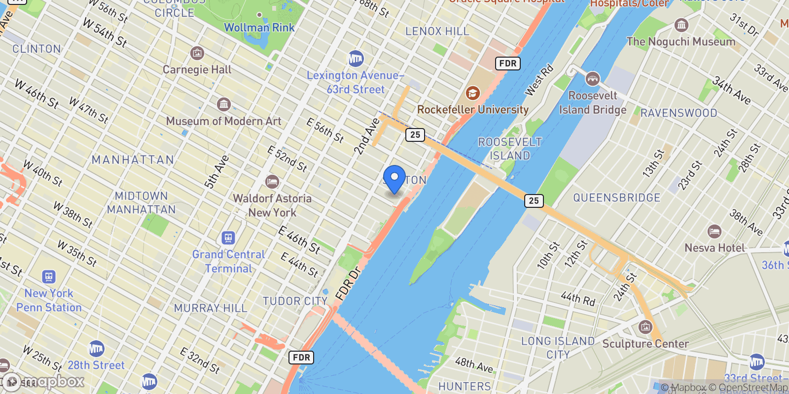 Map showing SUTTON PLACE SOUTH, New York, New York, United States.