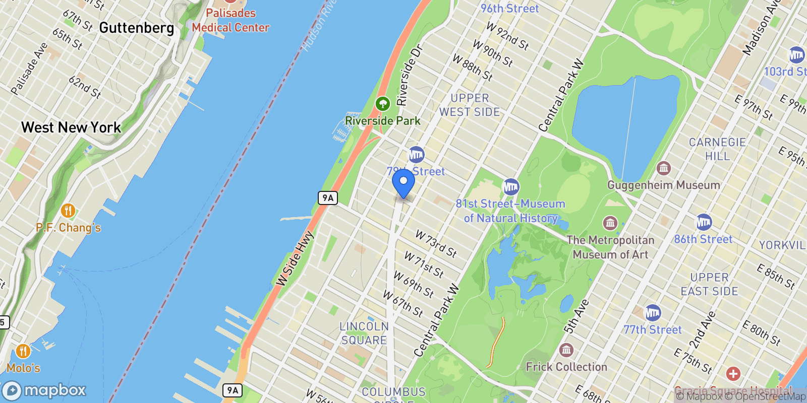 Map showing WEST 75TH STREET, New York, New York, United States.