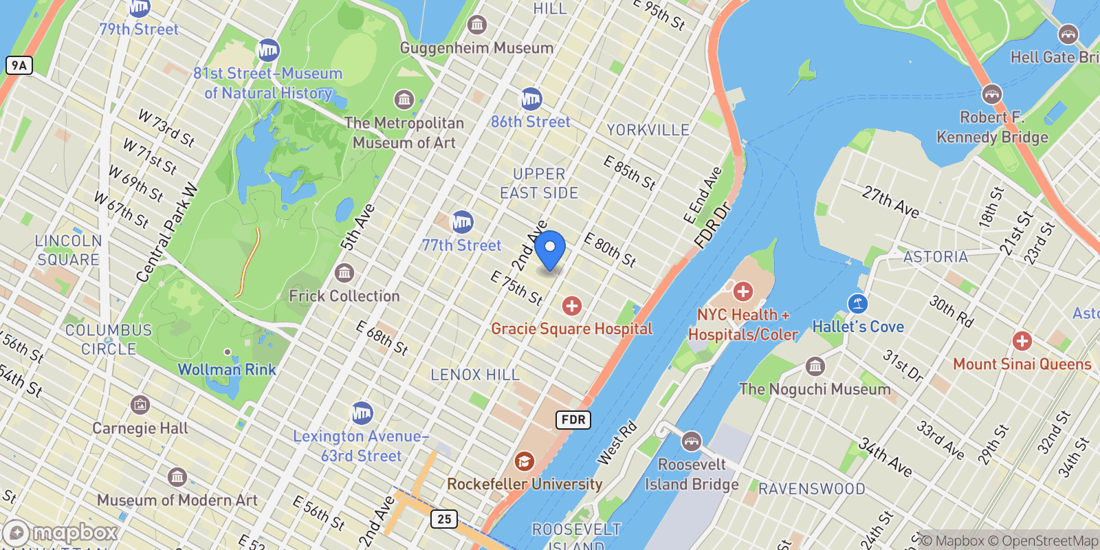 Map showing EAST 77TH STREET, New York, New York, United States.