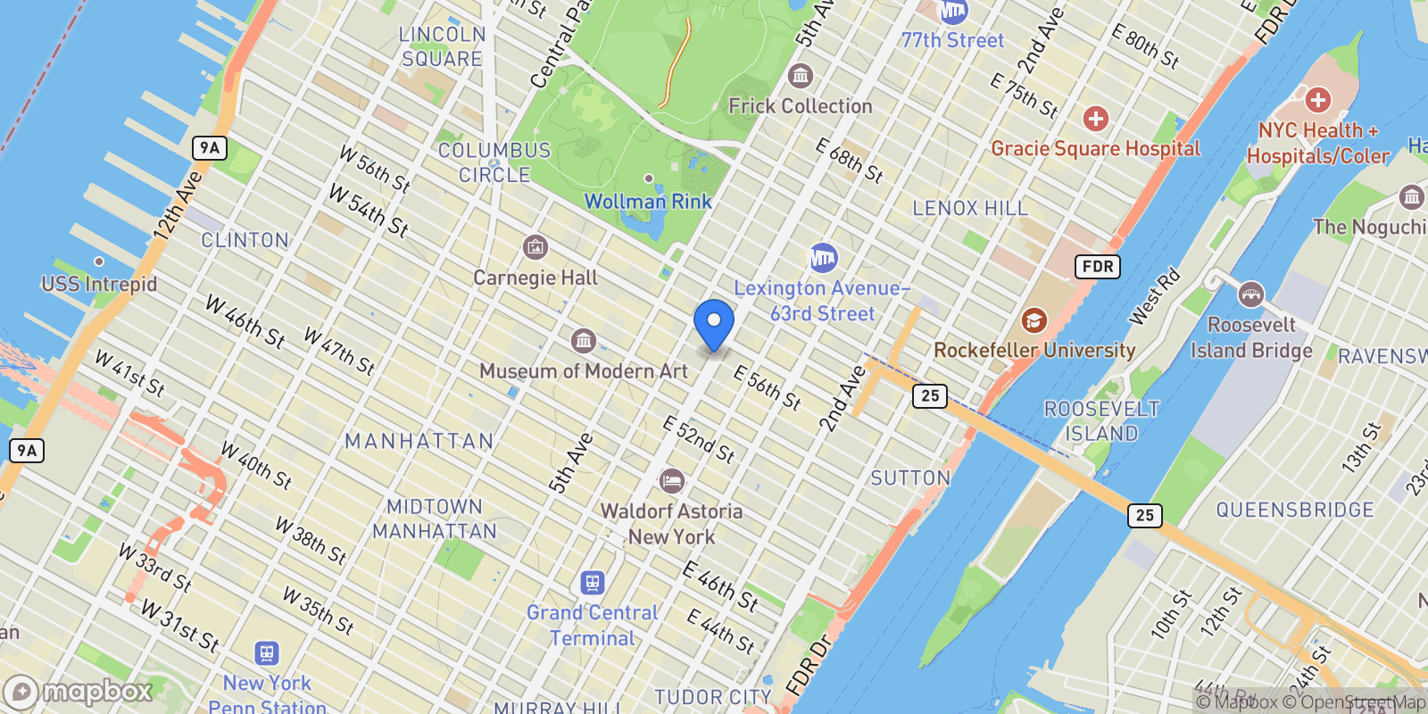 Map showing Park Avenue, New York, New York, United States.