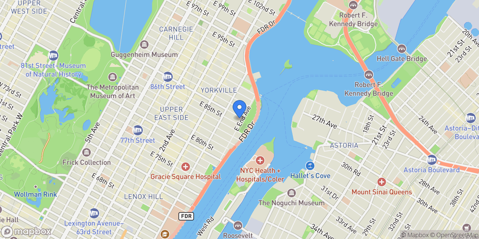 Map showing EAST END AVENUE, New York, New York, United States.