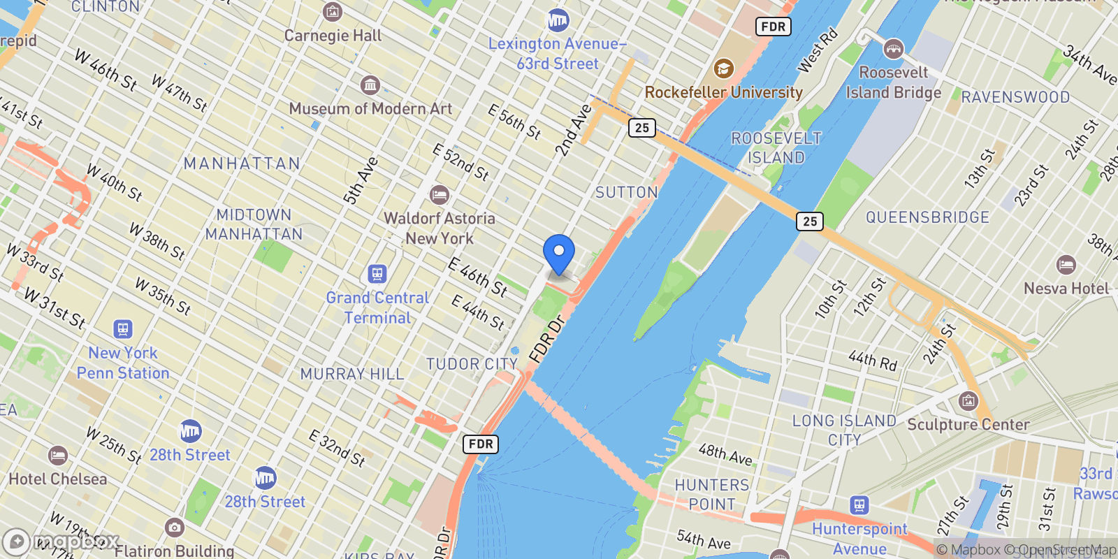 Map showing UNITED NATIONS PLAZA, New York, New York, United States.