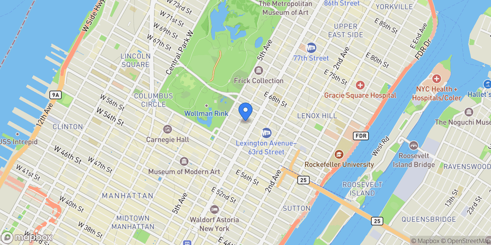 Map showing East 63rd Street, New York, New York, United States.