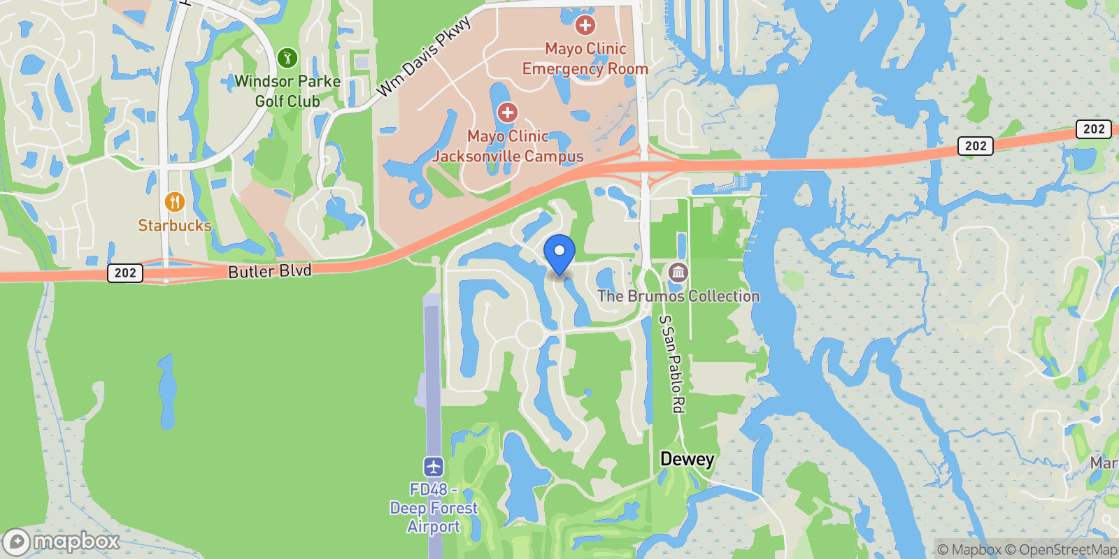 Map showing 5233 COMMISSIONERS Drive, Jacksonville, FL, 32224, USA, Jacksonville, Florida, United States.
