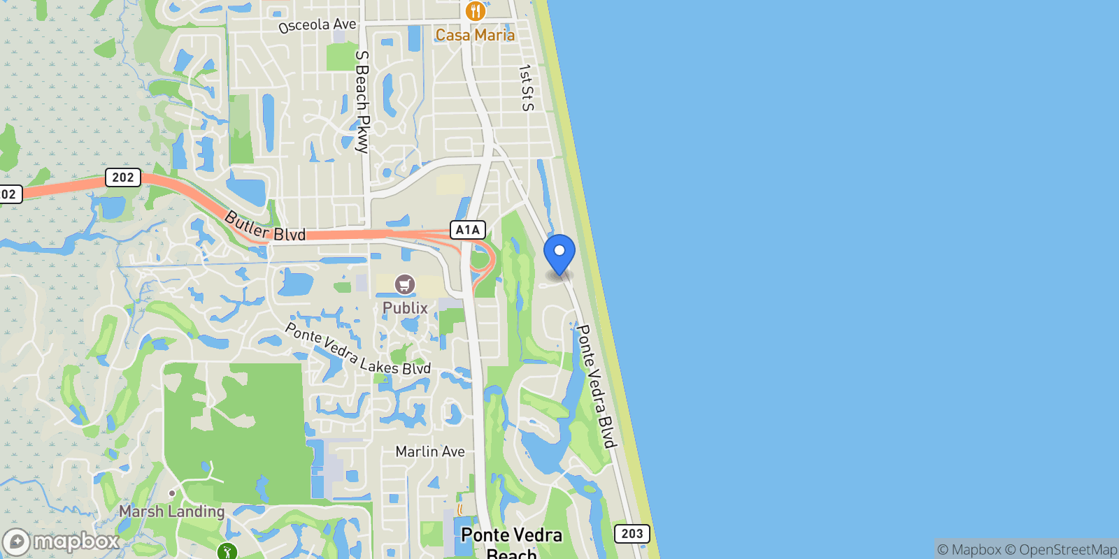 Map showing 4334 PONTE VEDRA Boulevard, Jacksonville Beach, FL, 32250, USA, Jacksonville Beach, Florida, United States.