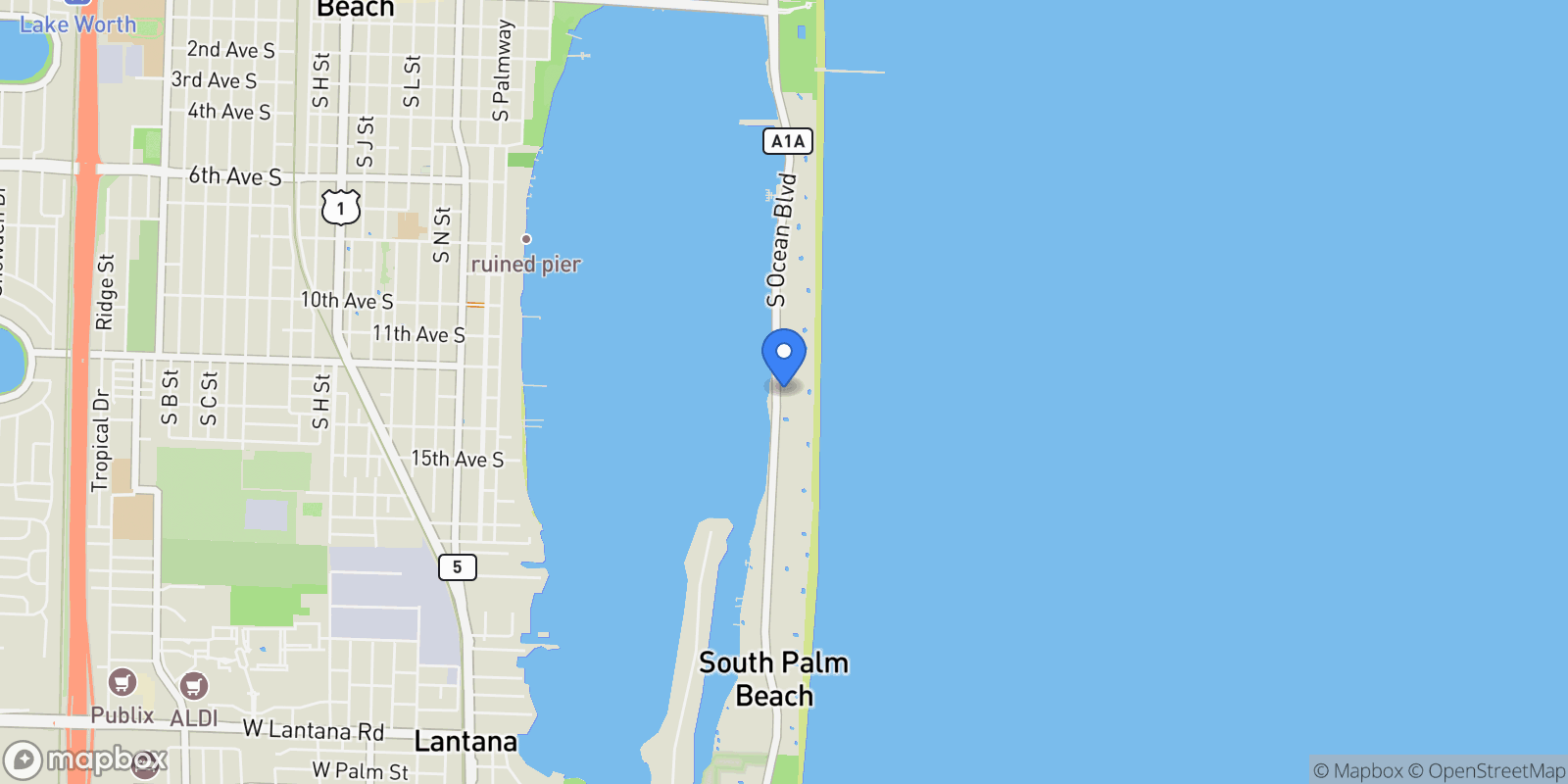 Map showing 3360 S Ocean Boulevard, Palm Beach, Florida, United States.