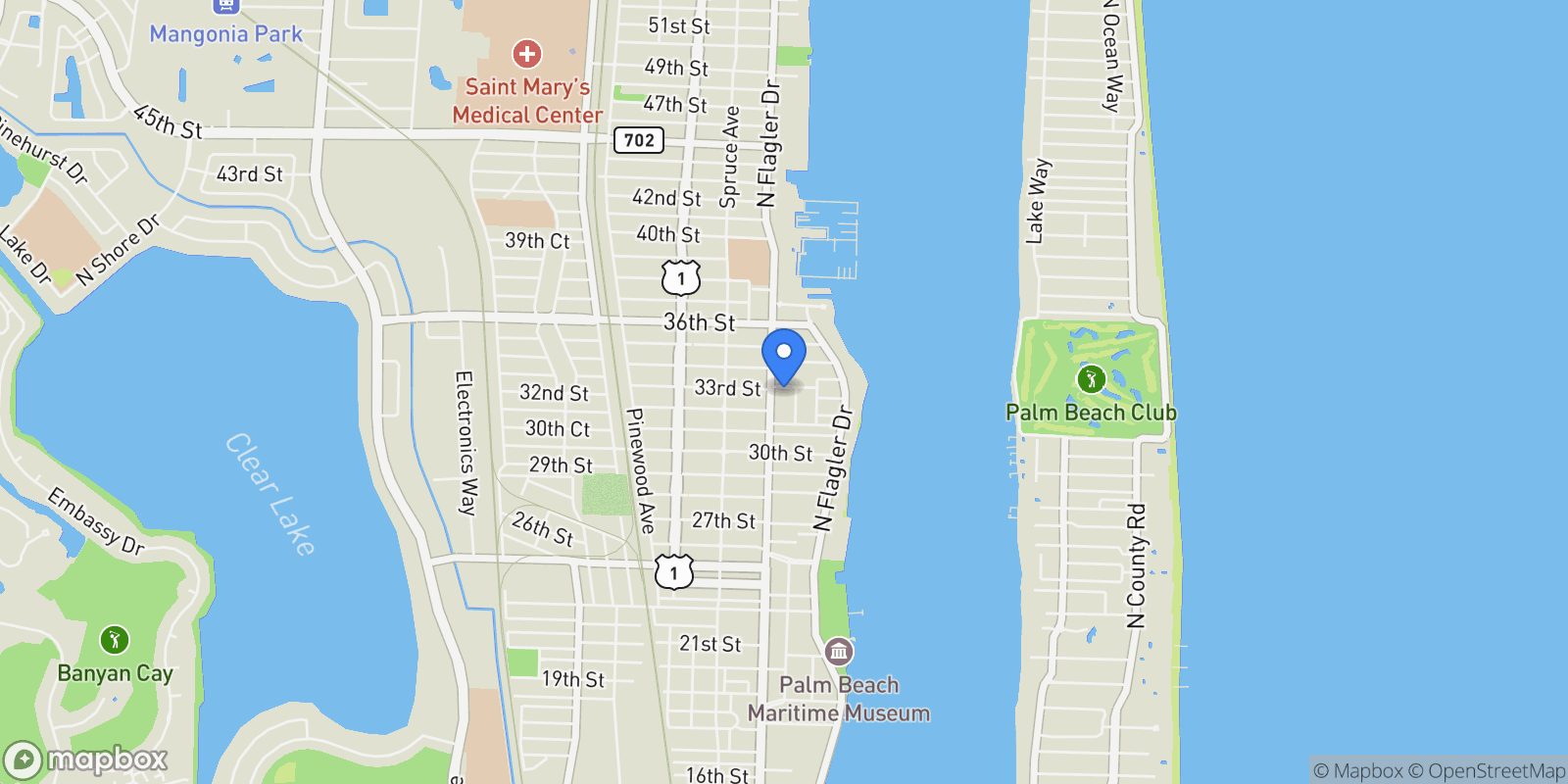 Map showing 320 33rd Street, West Palm Beach, Florida, United States.