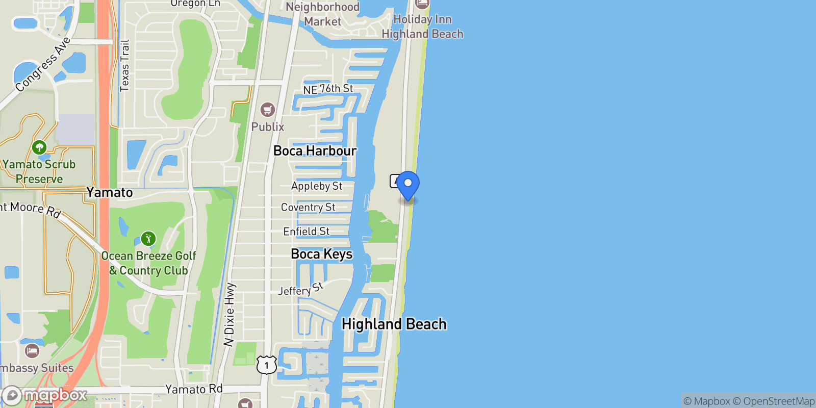 Map showing 3715 S Ocean, Boca Raton, Florida, United States.
