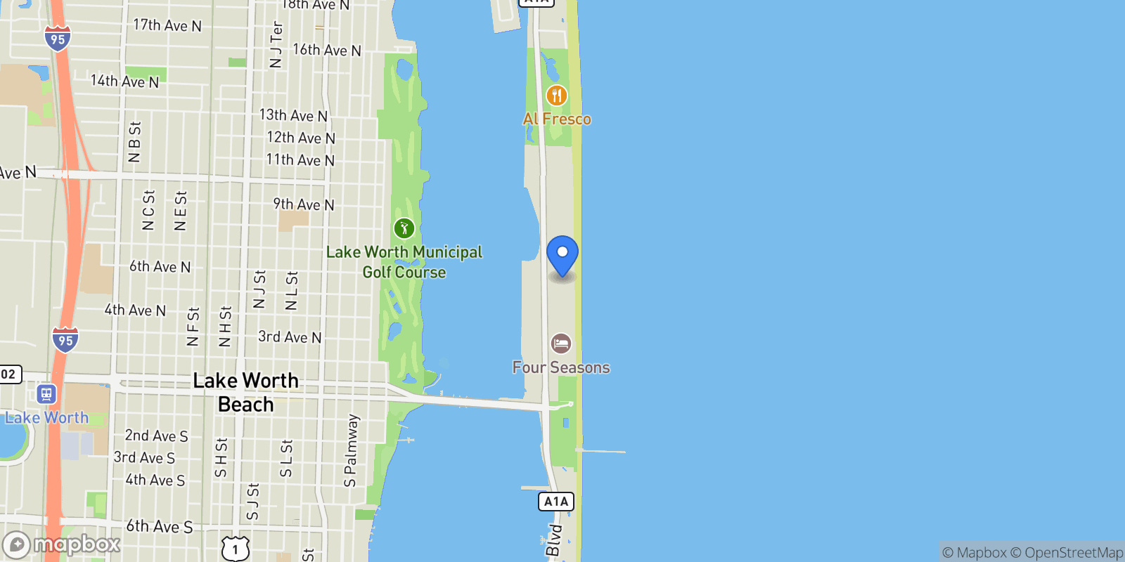 Map showing 2770 S Ocean Boulevard, Palm Beach, Florida, United States.