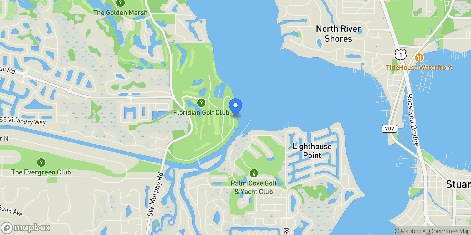 Map showing 2834 SW Rivers End Way, Palm City, Florida, United States.
