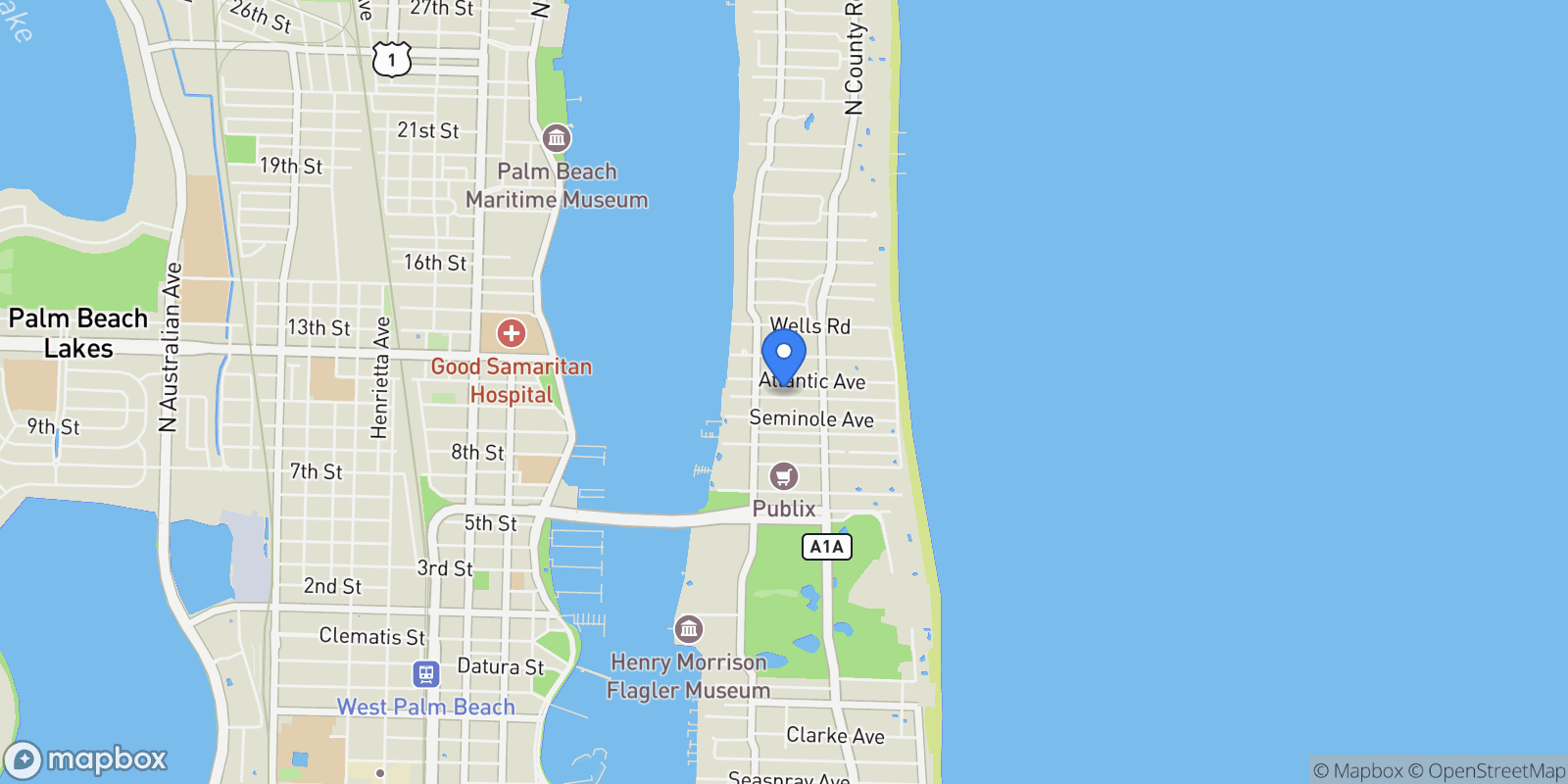 Map showing 245 Everglade, Palm Beach, Florida, United States.