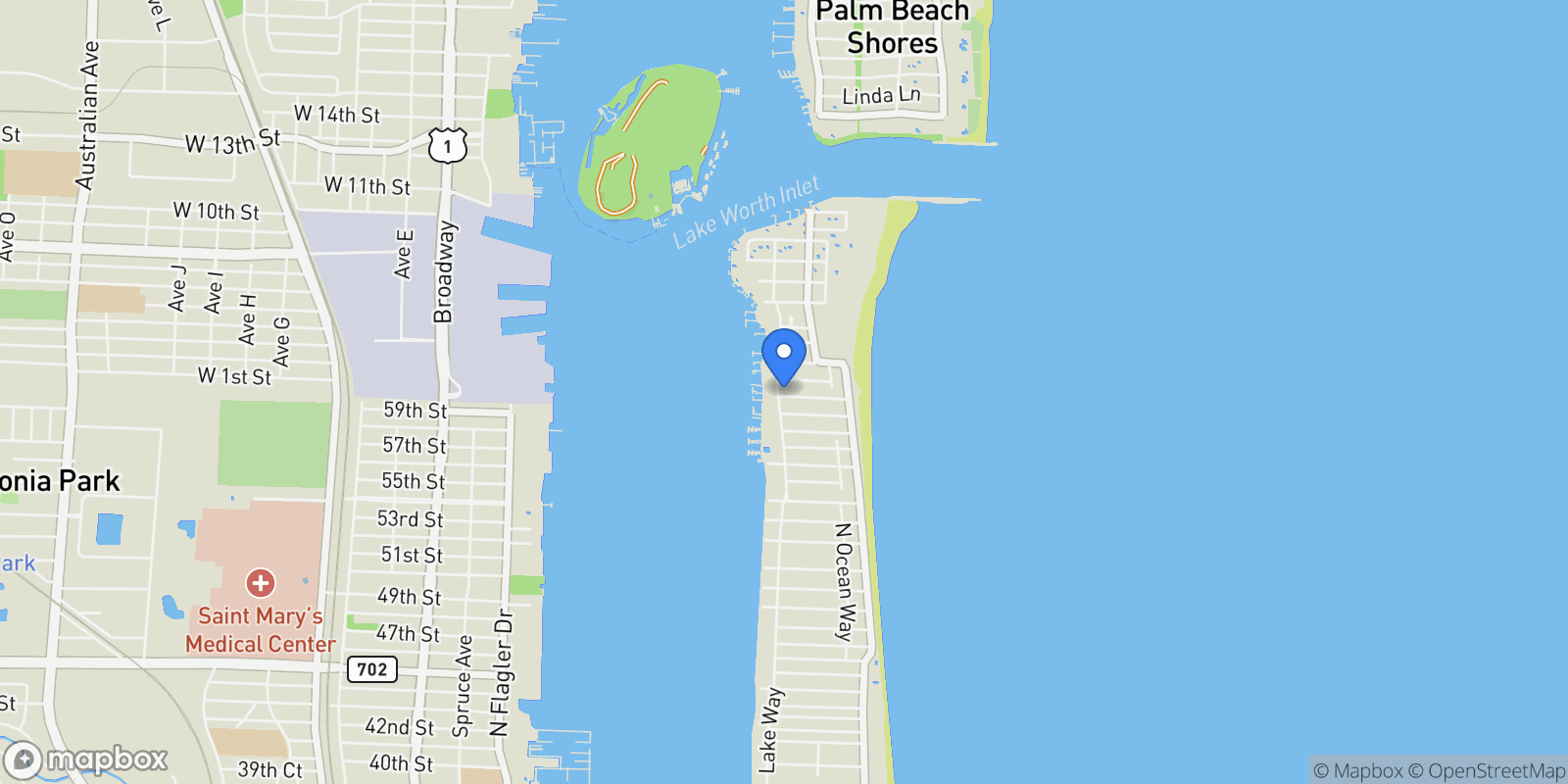 Map showing 1421 N Lake Way, Palm Beach, Florida, United States.