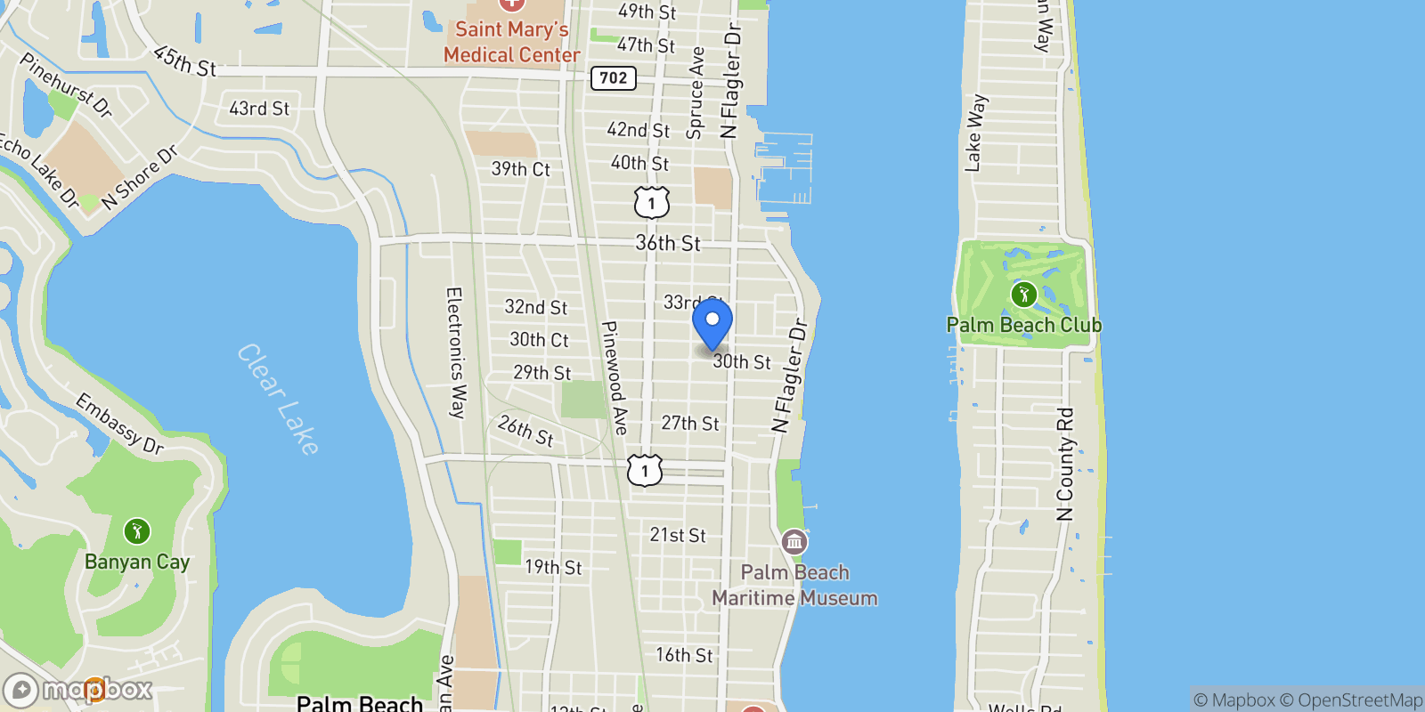 Map showing 419 30th Street, West Palm Beach, Florida, United States.