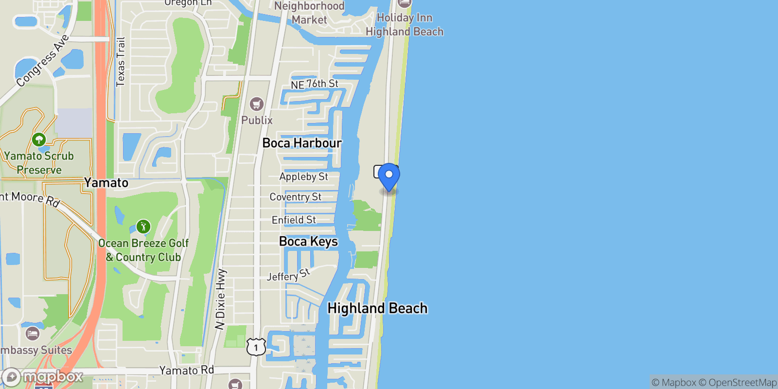 Map showing 3715 S Ocean Boulevard, Boca Raton, Florida, United States.