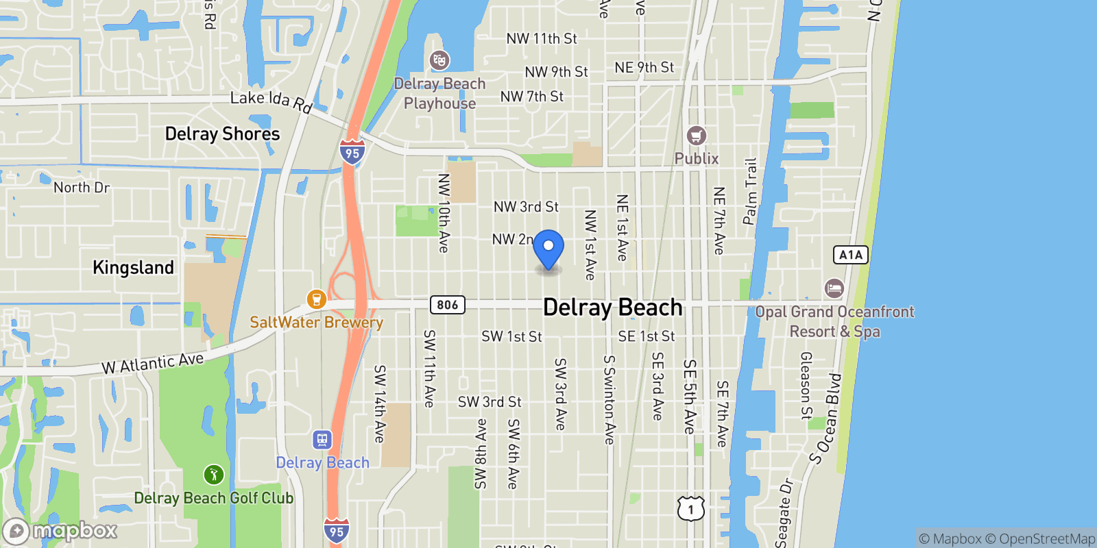 Map showing 334 NW 1st Street, Delray Beach, Florida, United States.