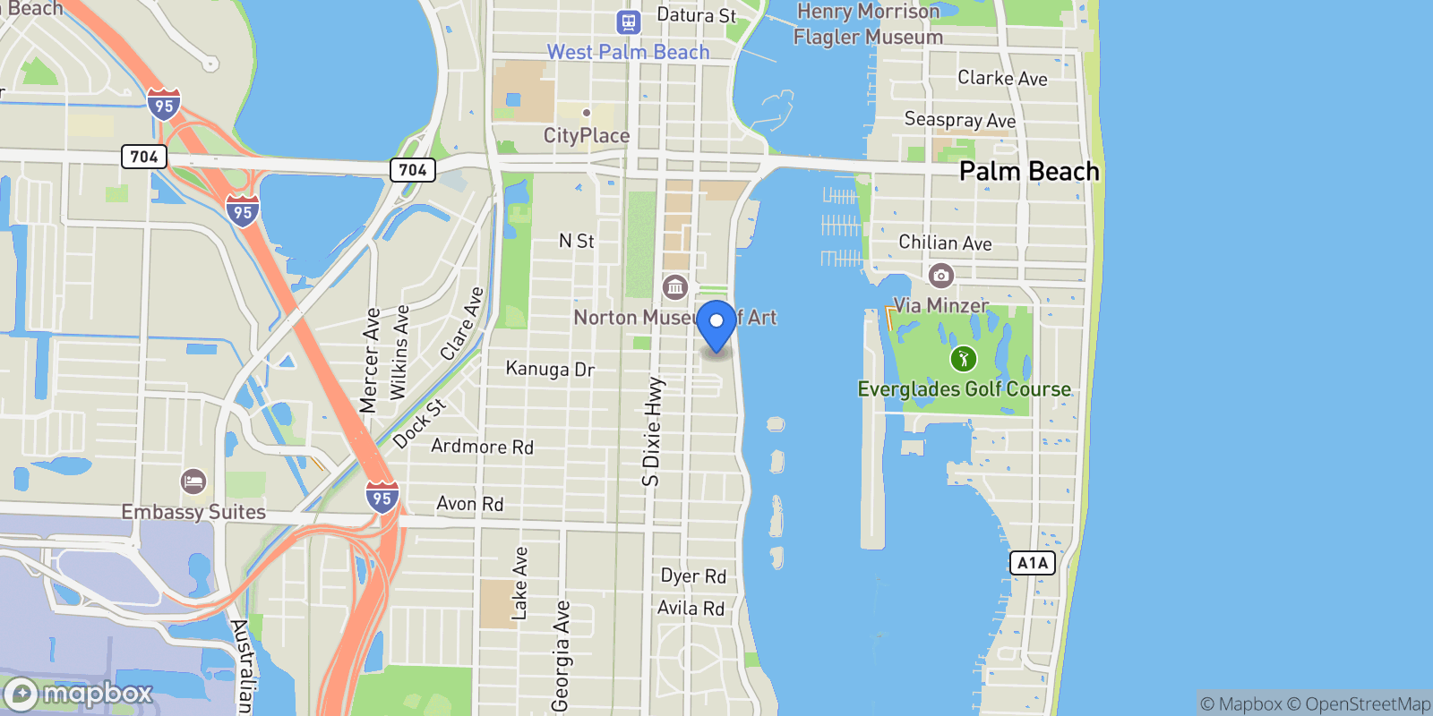 Map showing 1801 S Flagler Drive, West Palm Beach, Florida, United States.